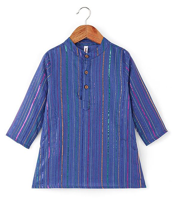 Babyhug Cotton Lurex Woven Full Sleeves Kurta - Blue