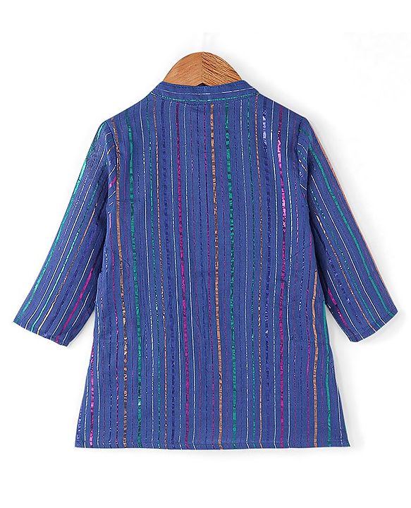Babyhug Cotton Lurex Woven Full Sleeves Kurta - Blue