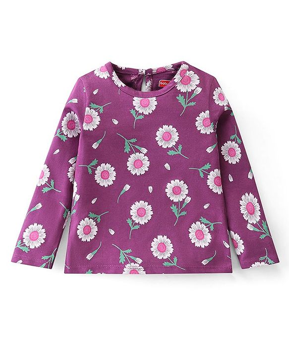 Babyhug Cotton Knit Full Sleeves T-Shirts Floral Print Pack of 3 - Pink & Purple