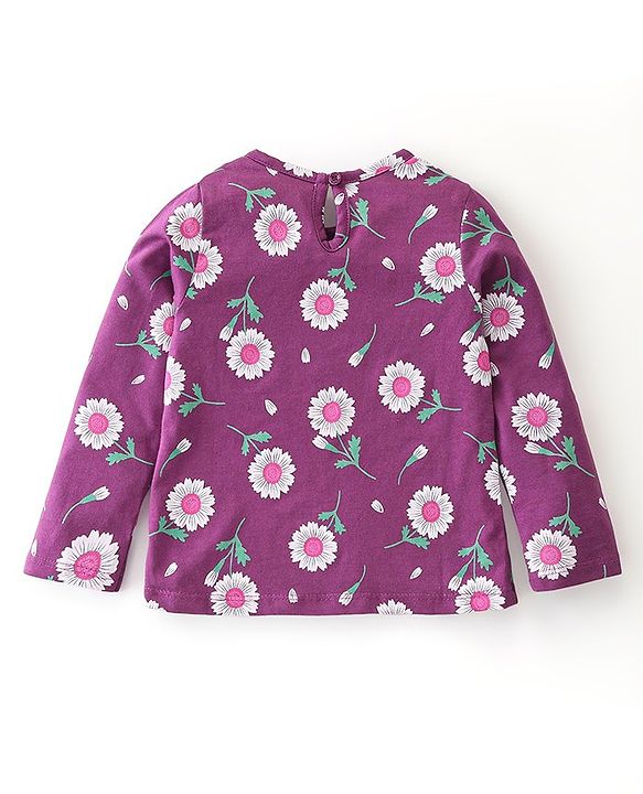 Babyhug Cotton Knit Full Sleeves T-Shirts Floral Print Pack of 3 - Pink & Purple