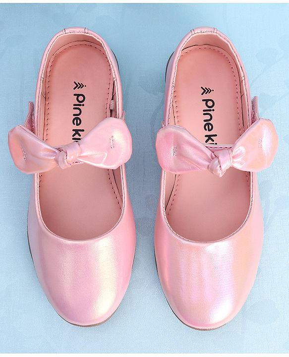 Pine Kids Ballerina with Bow Applique & Velcro Closure - Pink