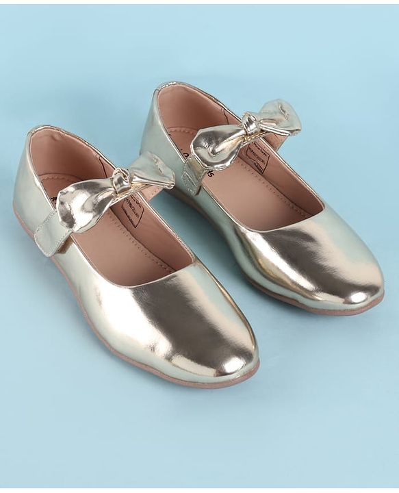 Pine Kids Ballerina with Bow Applique & Velcro Closure - Golden
