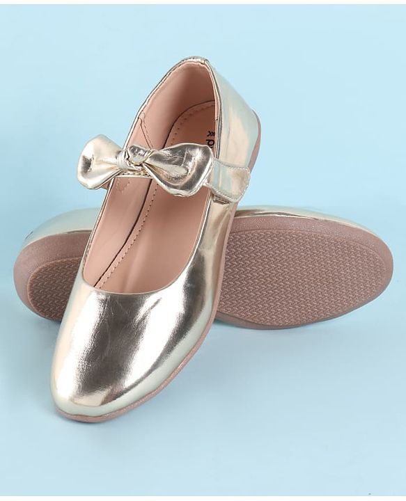 Pine Kids Ballerina with Bow Applique & Velcro Closure - Golden