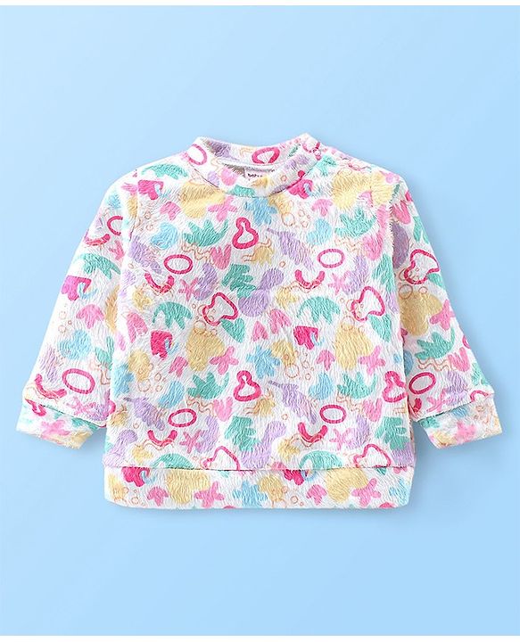 Babyhug Cotton Knit Full Sleeves Fur Sweatshirt with Teddy Embroidery - Beige