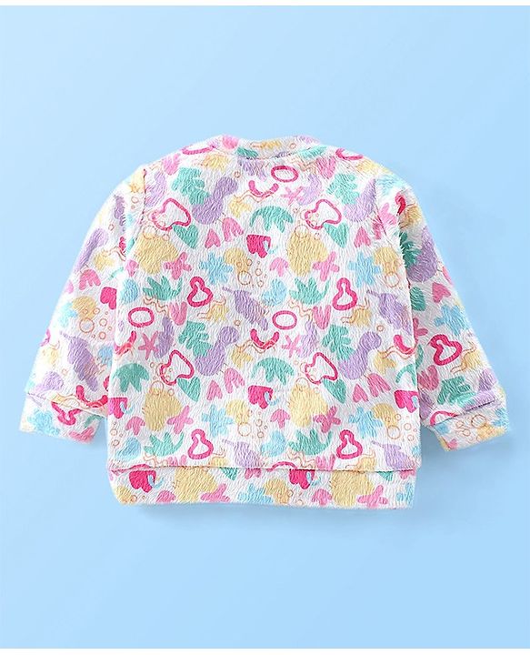 Babyhug Cotton Knit Full Sleeves Fur Sweatshirt with Teddy Embroidery - Beige