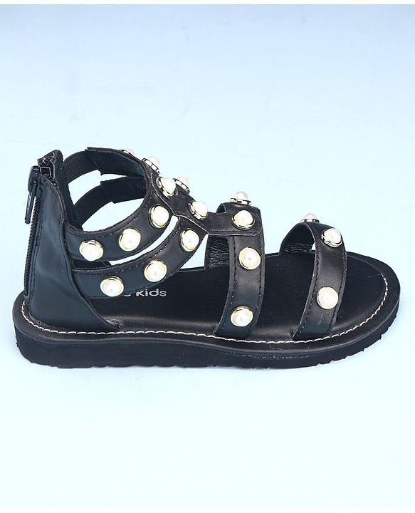 Pine Kids Zipper Closure Studded Sandals - Black