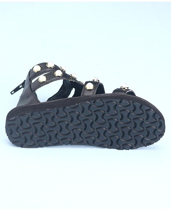 Pine Kids Zipper Closure Studded Sandals - Black