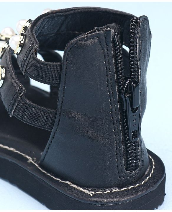 Pine Kids Zipper Closure Studded Sandals - Black