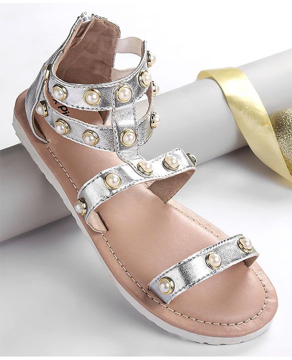 Pine Kids Zipper Closure Studded Sandals - Black