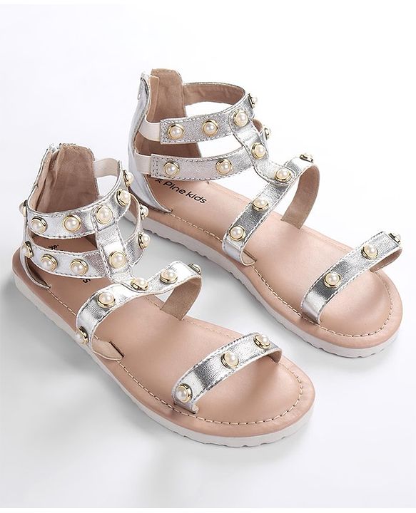 Pine Kids Zipper Closure Studded Sandals - Black