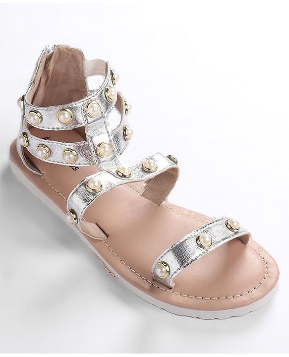 Pine Kids Zipper Closure Studded Sandals - Black