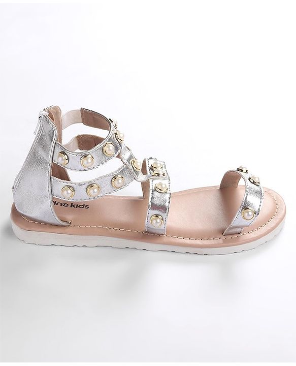 Pine Kids Zipper Closure Studded Sandals - Black