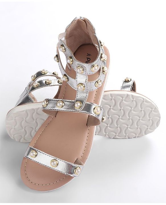 Pine Kids Zipper Closure Studded Sandals - Black
