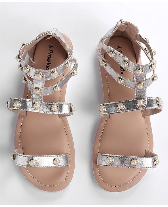 Pine Kids Zipper Closure Studded Sandals - Black