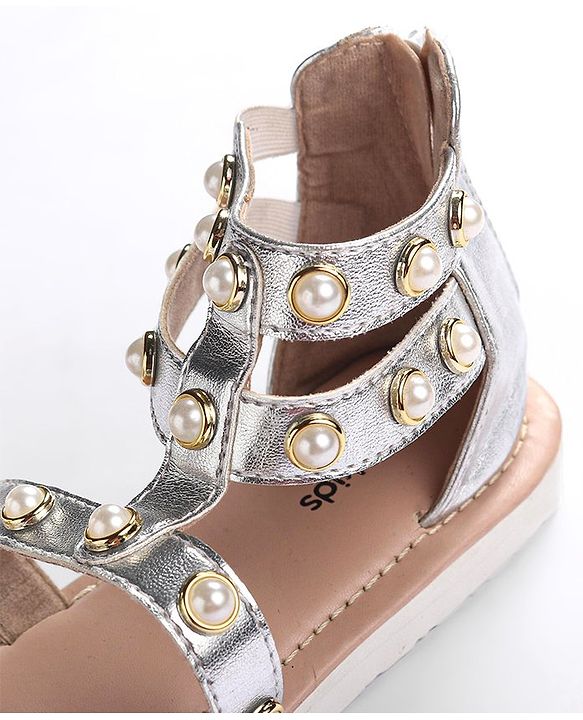 Pine Kids Zipper Closure Studded Sandals - Black