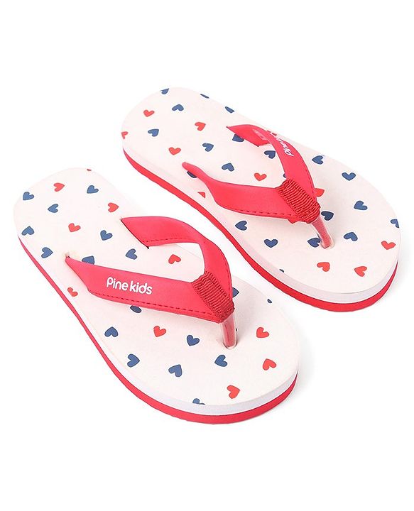Pine Kids Slip On Flip Flops Heart Print - Red & Pink