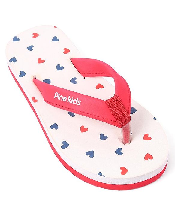 Pine Kids Slip On Flip Flops Heart Print - Red & Pink