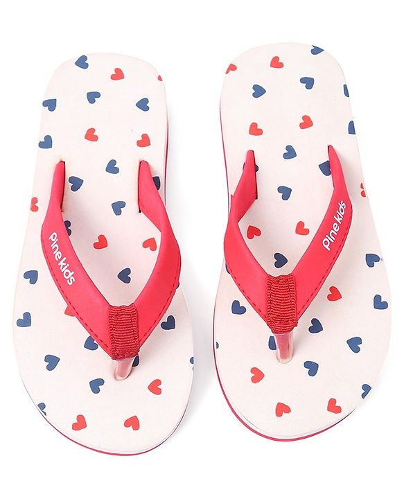 Pine Kids Slip On Flip Flops Heart Print - Red & Pink