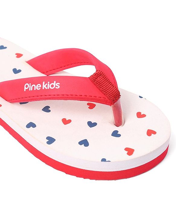 Pine Kids Slip On Flip Flops Heart Print - Red & Pink