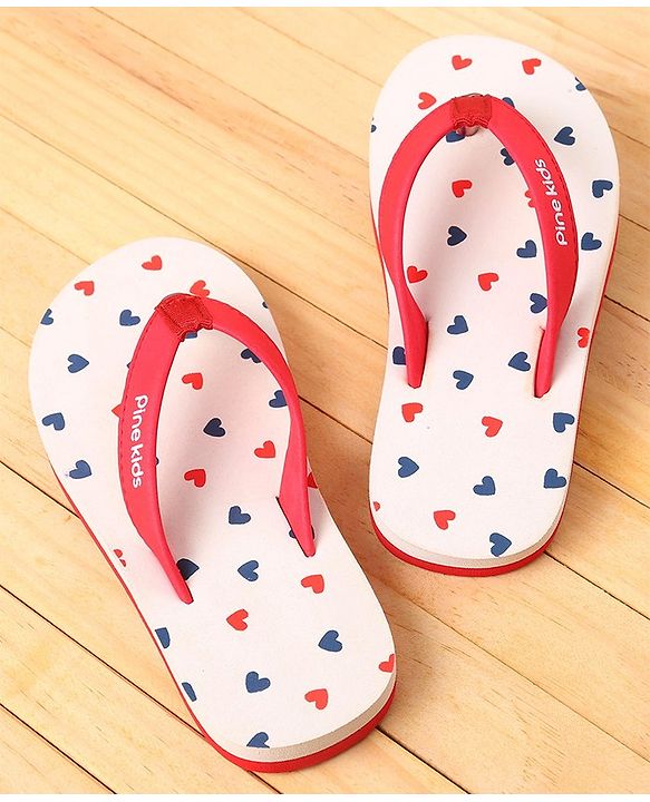 Pine Kids Slip On Flip Flops Heart Print - Red & Pink