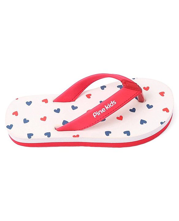 Pine Kids Slip On Flip Flops Heart Print - Red & Pink