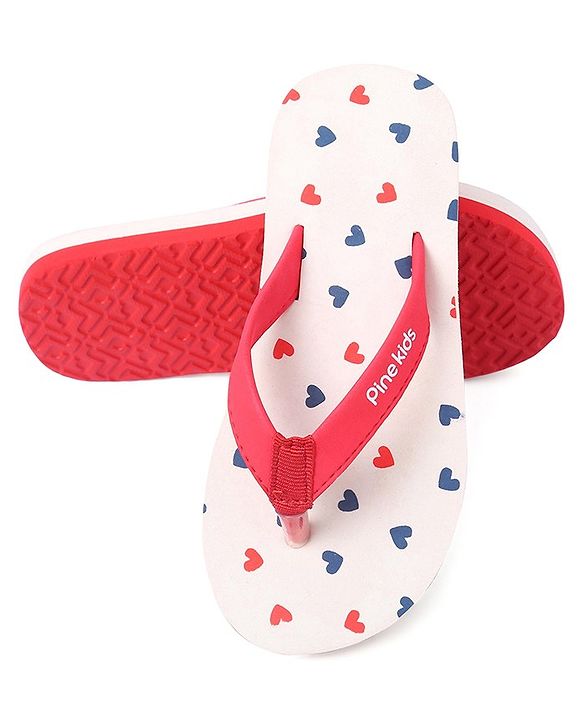 Pine Kids Slip On Flip Flops Heart Print - Red & Pink