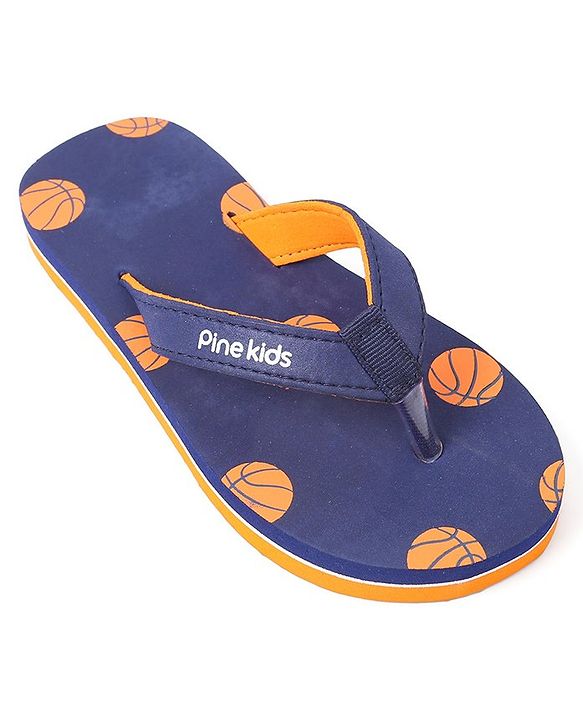 Pine Kids Flip Flops Football Print - Blue