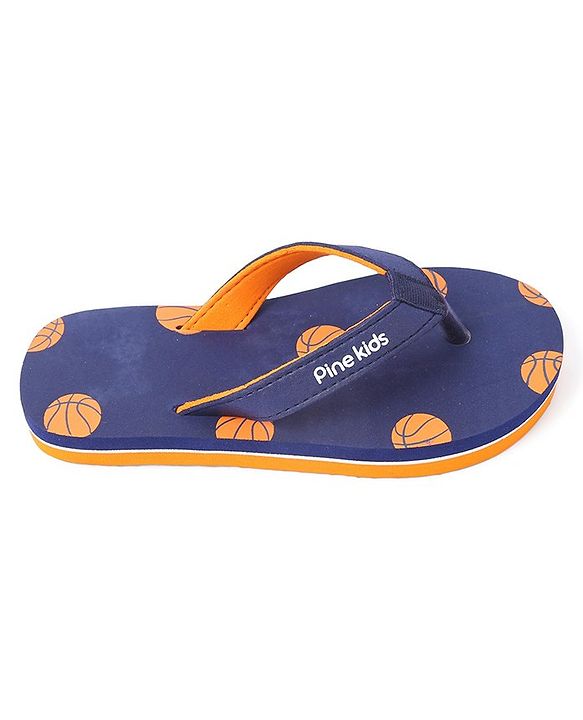 Pine Kids Flip Flops Football Print - Blue