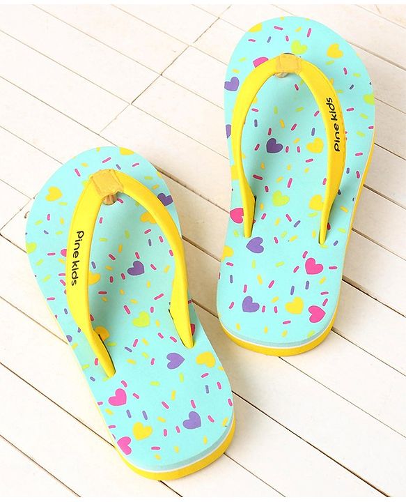 Pine Kids Slip On Flip Flops Heart Print -Pista Green