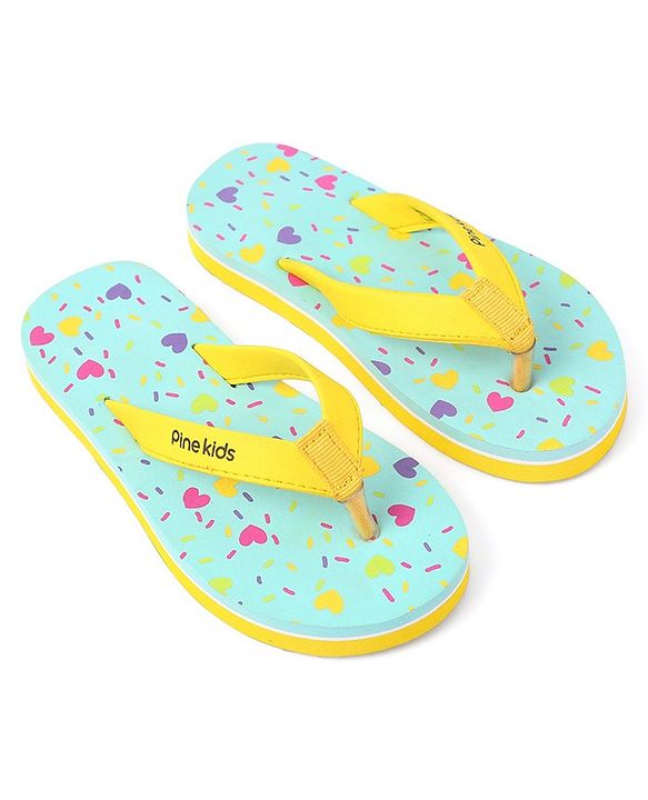 Pine Kids Slip On Flip Flops Heart Print -Pista Green