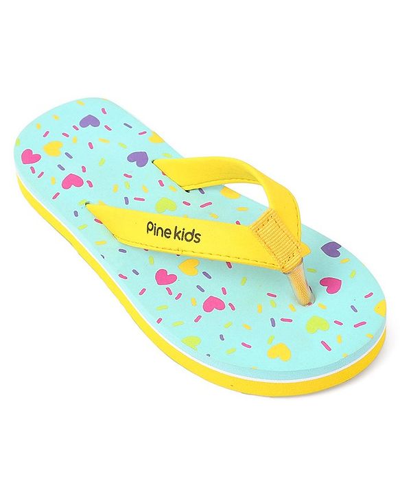 Pine Kids Slip On Flip Flops Heart Print -Pista Green