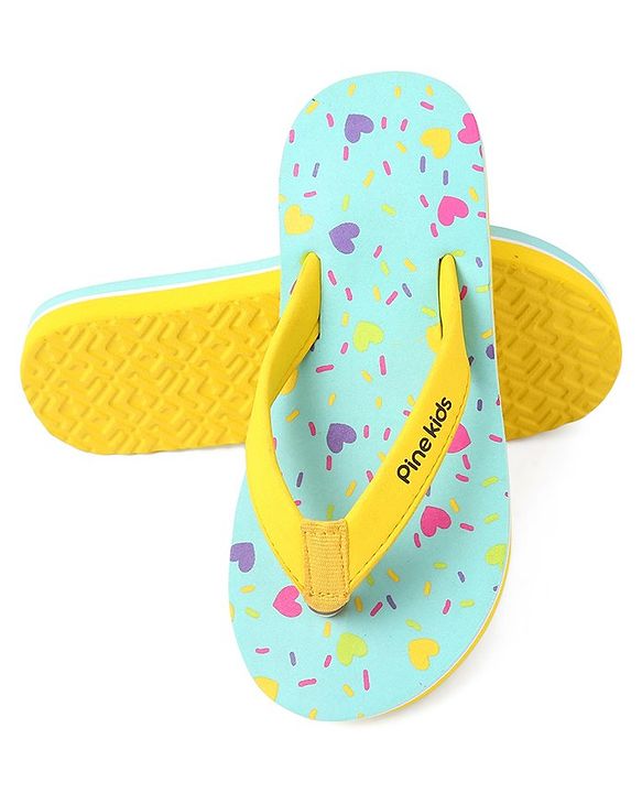 Pine Kids Slip On Flip Flops Heart Print -Pista Green