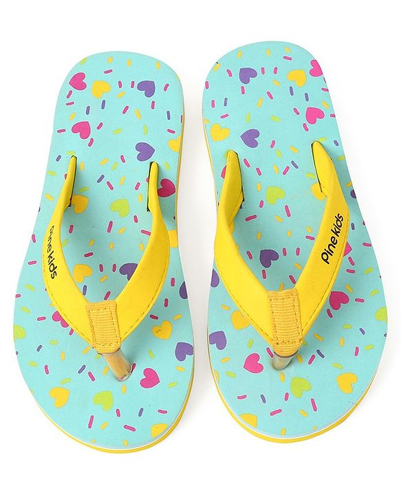 Pine Kids Slip On Flip Flops Heart Print -Pista Green