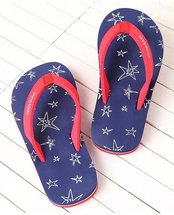 Pine Kids Slip On  Flip Flops Star Print - Blue & Red
