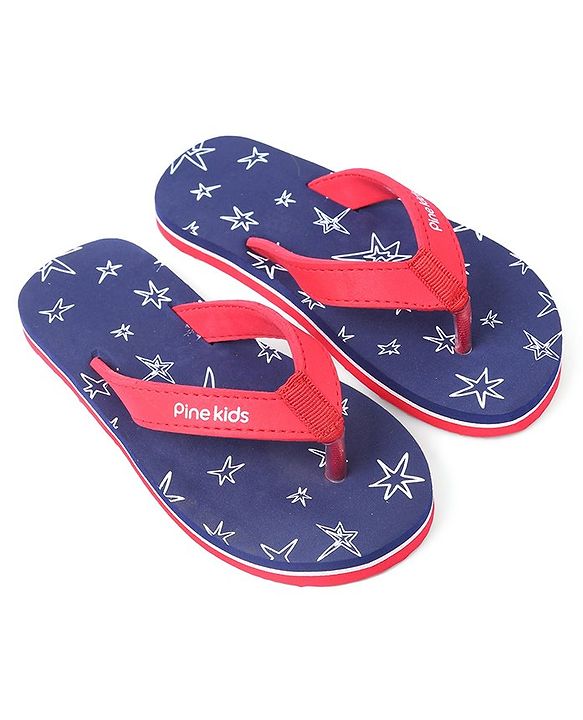 Pine Kids Slip On  Flip Flops Star Print - Blue & Red