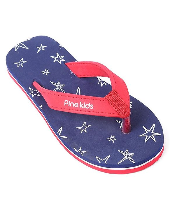 Pine Kids Slip On  Flip Flops Star Print - Blue & Red