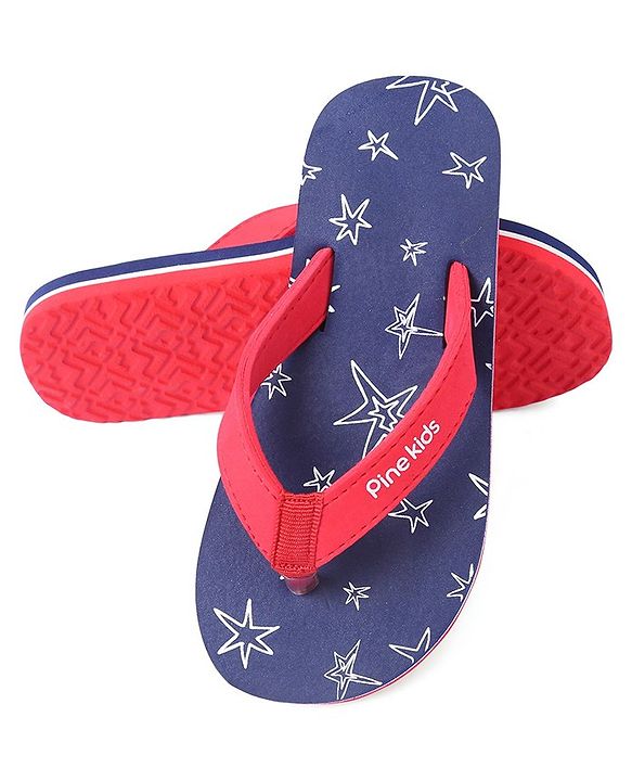 Pine Kids Slip On  Flip Flops Star Print - Blue & Red