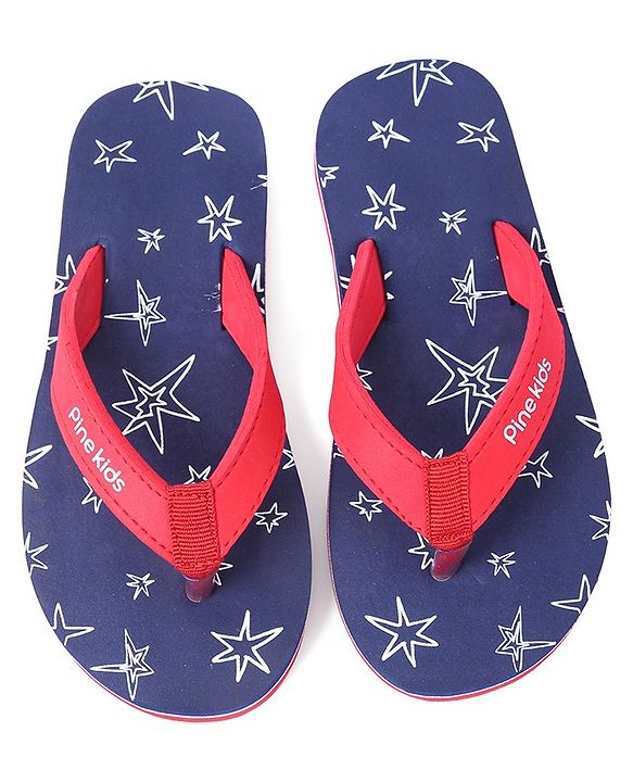 Pine Kids Slip On  Flip Flops Star Print - Blue & Red