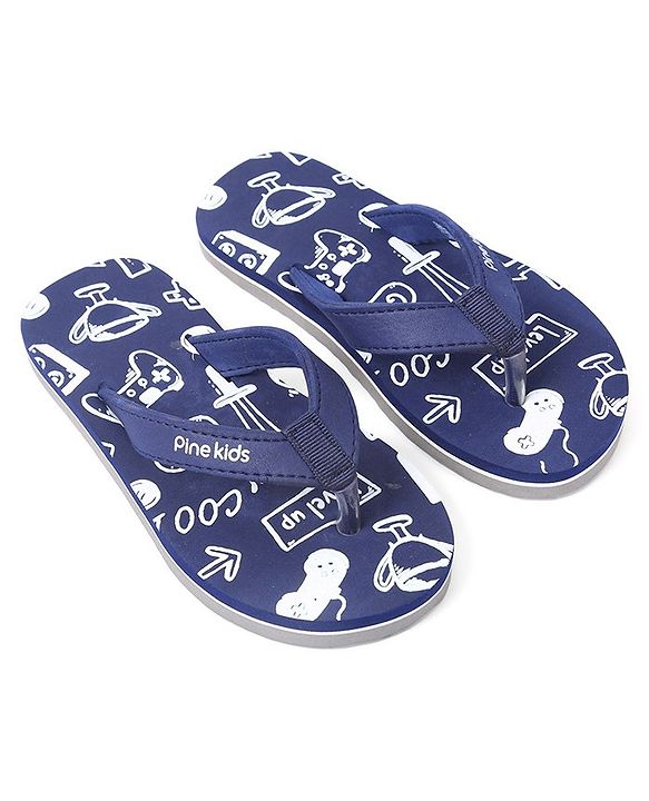 Pine Kids Slip On Flip Flops Games Print - Blue