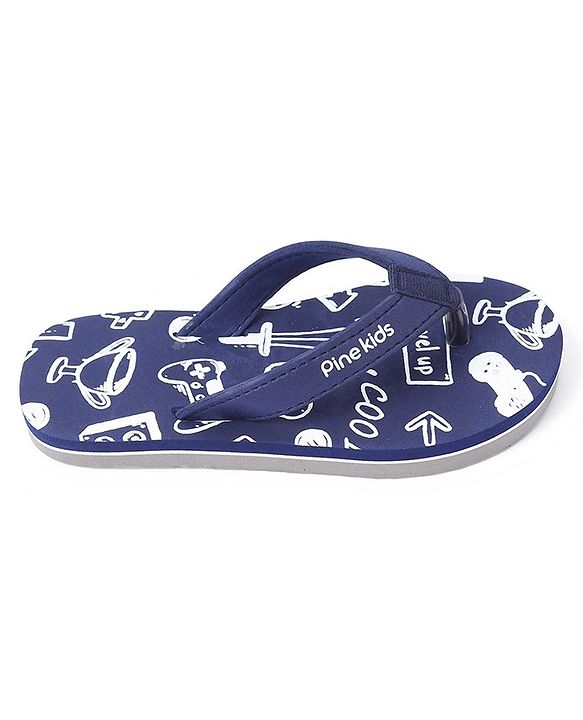 Pine Kids Slip On Flip Flops Games Print - Blue