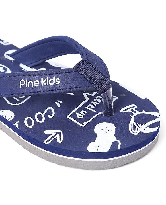 Pine Kids Slip On Flip Flops Games Print - Blue