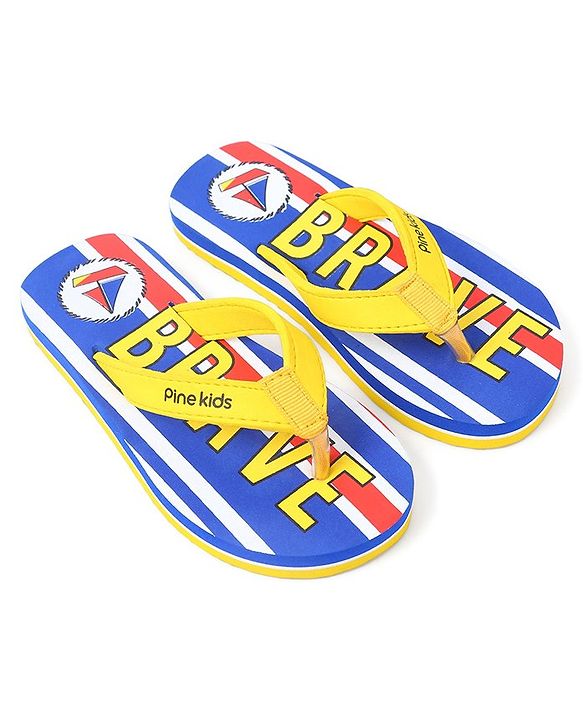 Pine Kids Slip On Flip Flops Brave Print - Blue & Yellow