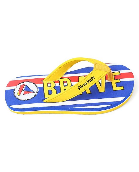 Pine Kids Slip On Flip Flops Brave Print - Blue & Yellow