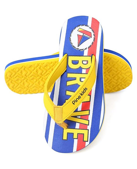 Pine Kids Slip On Flip Flops Brave Print - Blue & Yellow