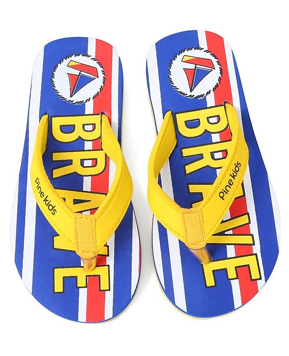 Pine Kids Slip On Flip Flops Brave Print - Blue & Yellow