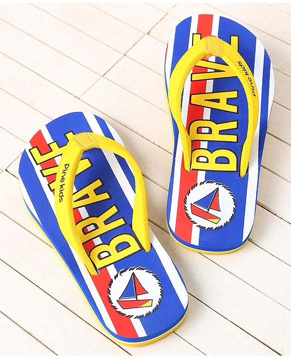 Pine Kids Slip On Flip Flops Brave Print - Blue & Yellow