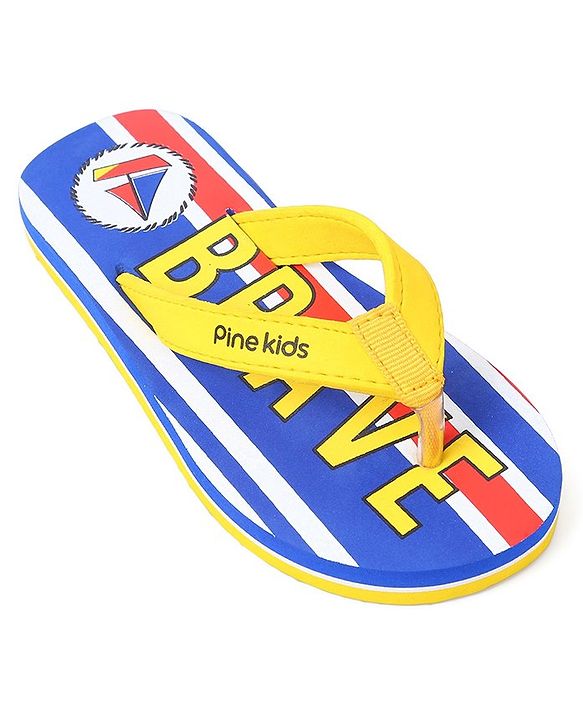 Pine Kids Slip On Flip Flops Brave Print - Blue & Yellow