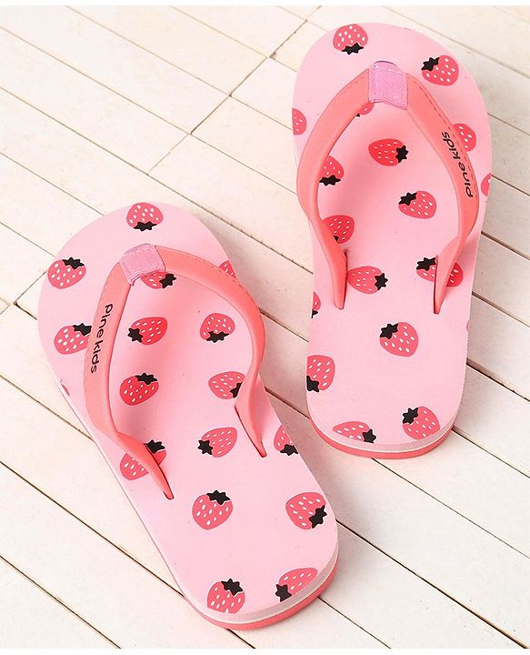 Pine Kids Slip On Flip Flops Strawberry Print - Pink
