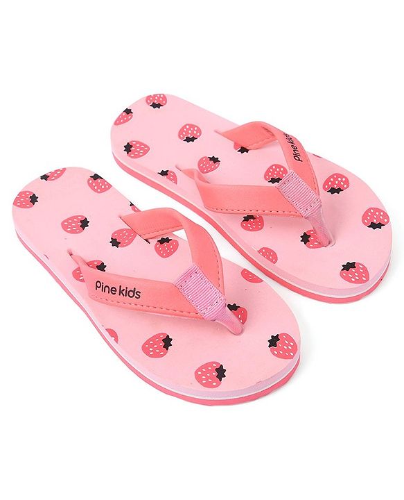 Pine Kids Slip On Flip Flops Strawberry Print - Pink