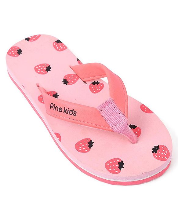 Pine Kids Slip On Flip Flops Strawberry Print - Pink